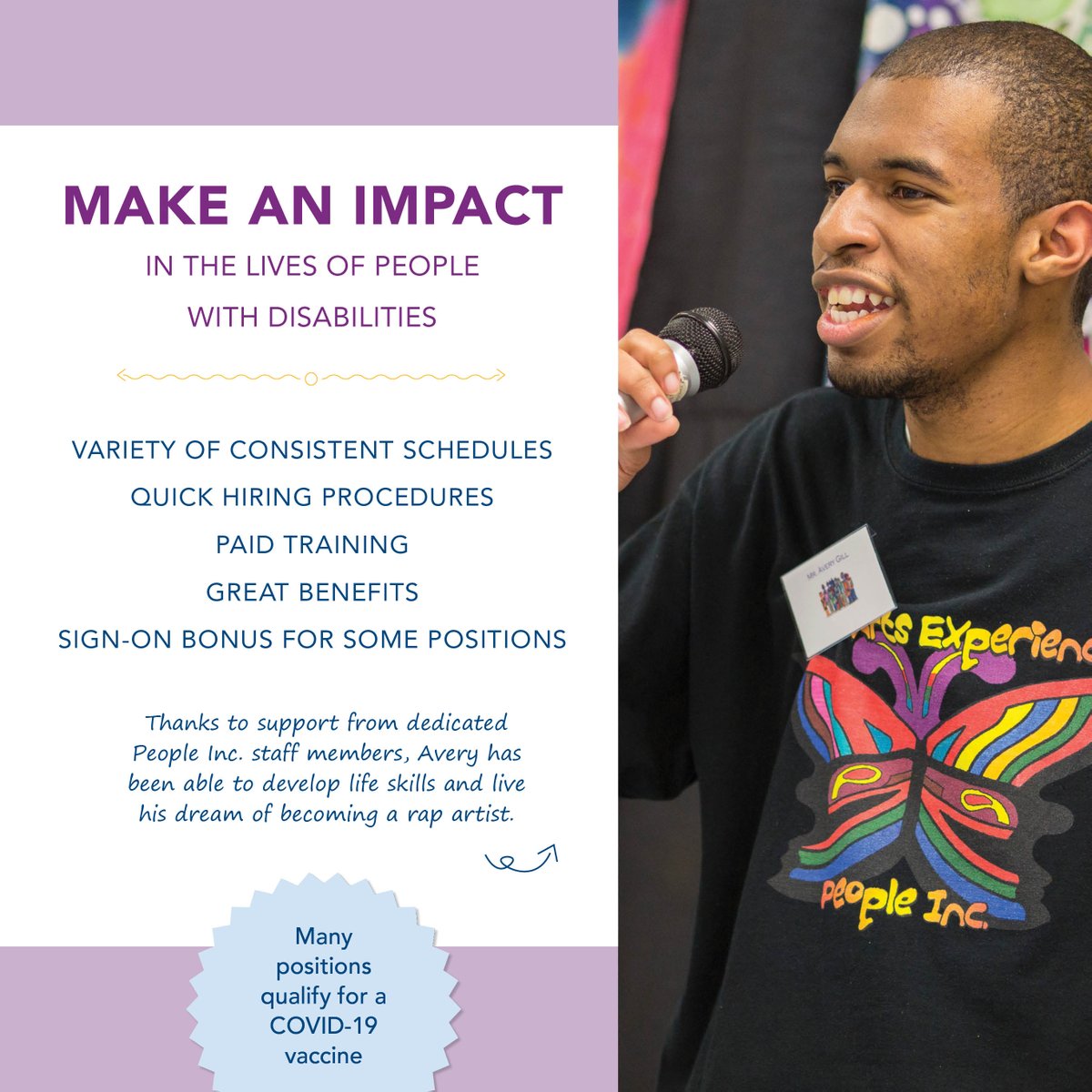 peopleincnews's tweet photo. Make an impact in the lives of people with disabilities! Join our team of 4,000 strong and help people with disabilities achieve their goals! Consistent/flexible schedules. Apply today: https://t.co/qPONxyF7xq #PeopleIncStrong #nowhiring #essentialemployer #makeadifference https://t.co/LwZxCFw90G