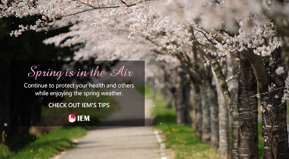 IEMNews's tweet photo. Spring is in the air! Read our latest blog to learn how to enjoy activities this spring while protecting your health.
🌷https://t.co/MW5jJY8i9W
#IEMHealth #spring #springactivities #pandemic #covid19 #healthandsafety #wellness #vaccinations https://t.co/aKIJhU5n1F