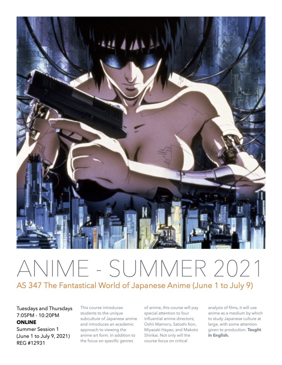 UBAsianStudies's tweet photo. STUDY ANIME in SUMMER 2021!
AS 347 "The Fantastical World of Japanese Anime"
Tuesdays and Thursdays 7:05PM - 10:20PM ONLINE
Summer Session 1 (June 1 to July 9, 2021)
REG #12931
#anime #UBSummer #UBuffalo #AsianStudies https://t.co/AsLa5DT114