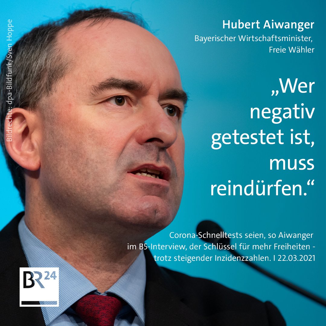 Trotz steigender #Inzidenz in #Bayern spricht sich Wirtschaftsminister und Freie-Wähler-Chef @hubertaiwanger  für mehr #Öffnungen aus. #Schnelltests sollen diese möglich machen.