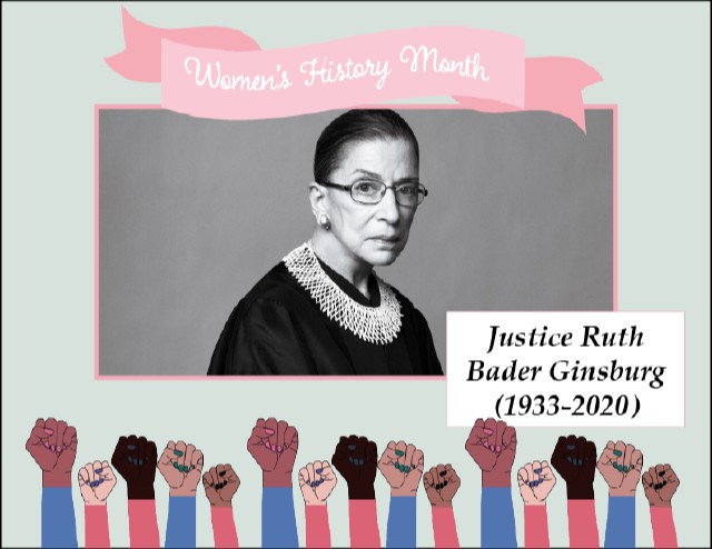 UNCWCOM's tweet photo. Justice Ruth Bader Ginsburg is pow#HERful. She became the court’s second female justice as well as being the first Jewish justice in 1993. RBG was a fighter for women’s rights and gender equality. We must continue that fight.  
#RBG #WomensHistoryMonth https://t.co/E2tTX1QR6R