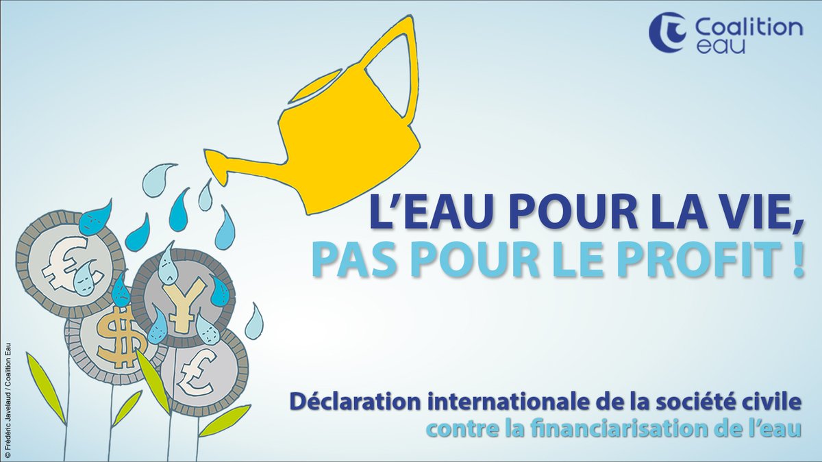 C’est la #JournéeMondialeDeLEau!
En réaction à l'entrée récente de l'eau en bourse, la Coalition Eau et 553 ONGs du monde entier s’unissent dans une déclaration commune L’eau pour la vie pas pour le profit!👉 coalition-eau.org/actualite/l-ea…
#water2me #worldwaterday