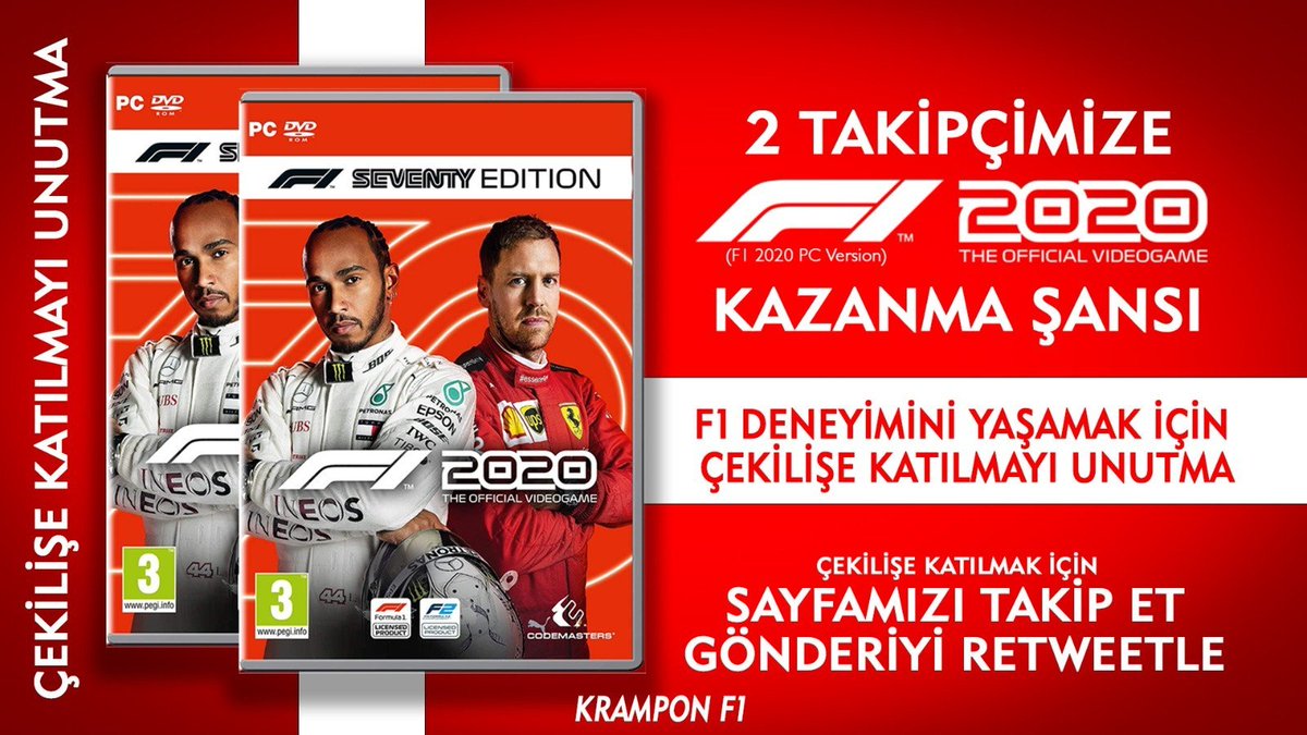 🔥 ÇEKİLİŞ VAKTİ! 

🎮 2 Kişiye F1 2020 Oyunu veriyoruz. 

🥳 Çekilişe Katılmak için;  

1️⃣ - Bizi takip edin.
2️⃣ - Bu tweeti Retweet yapıp beğenin.

🔔 Çekiliş sonuçları 24 Mart'ta açıklanacaktır.