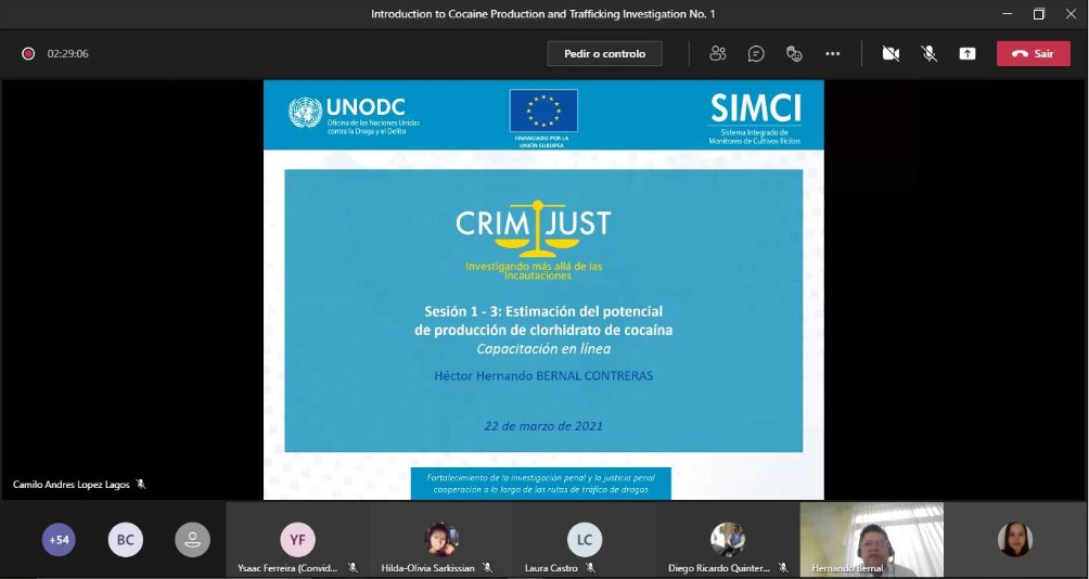 CRIMJUST_UNODC's tweet image. Dia 1⃣del Taller Virtual de Introducción a las Investigaciones sobre la Producción y el Tráfico de Cocaína empieza con discusiones sobre la problemática de los 🌿cultivos ilícitos &amp;amp; metodolo-gías para estimar la producción y rendimiento de los cultivos ilícitos
#SIMCI @UNODC