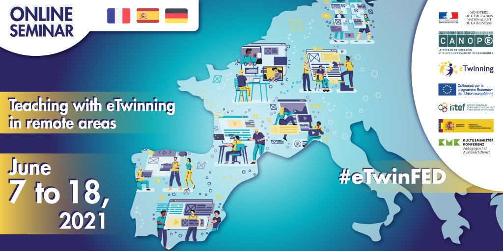 📅Du 7 au 18 juin, #eTwinning France coorganise un séminaire en ligne avec l'Allemagne et l'Espagne. 

👉Découvrez comment eTwinning soutient l'#enseignement dans les régions isolées ▶️bit.ly/3cY0VN2

🚨Candidatures jusqu'au 9 avril !

#éducation #EduTech #EdTech