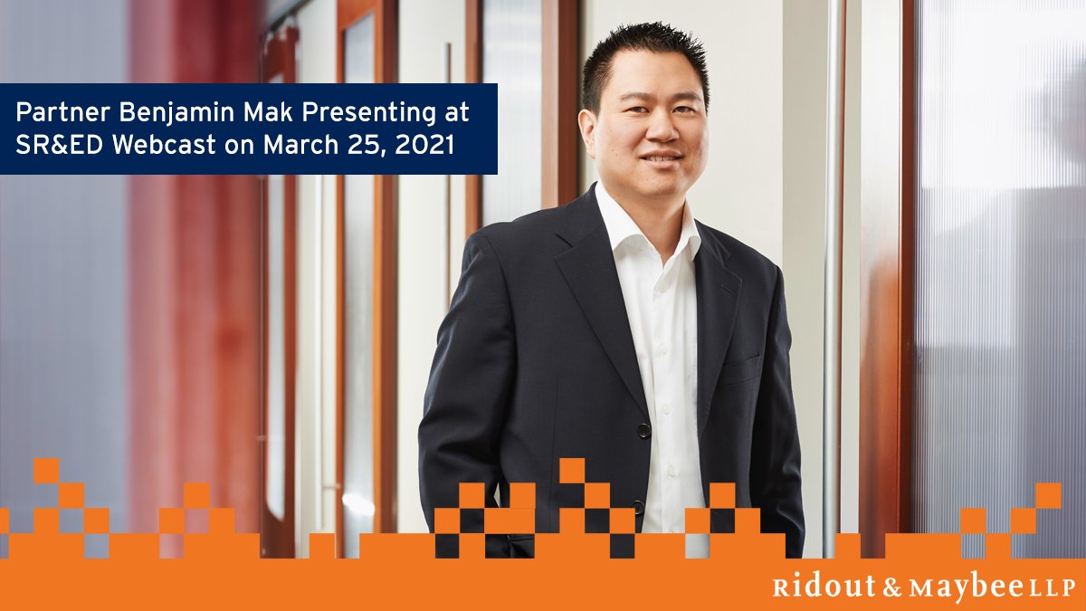 Join firm partner and patent expert Benjamin Mak for his session during the SR&amp;ED Webcast this week! Taking place on March 25th, Ben will be speaking on the topic of Technological Advancement in Patents. For more details or to register: ow.ly/RfSA50E587N