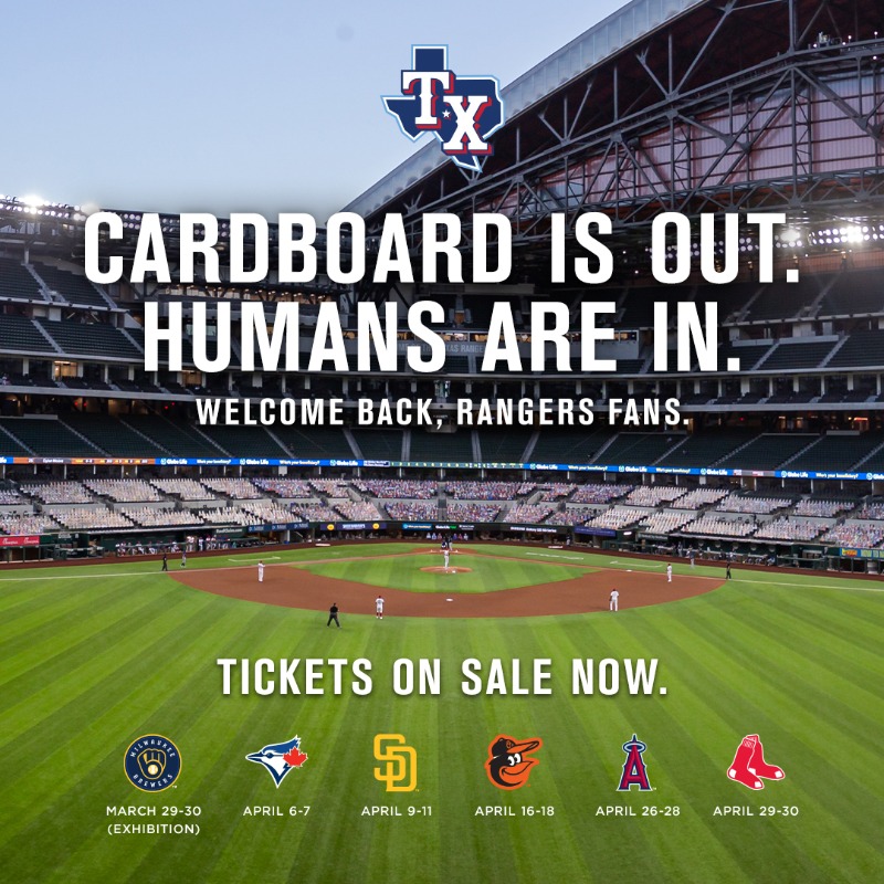Rangers's tweet photo. It's Baseball Time in Texas - Again!