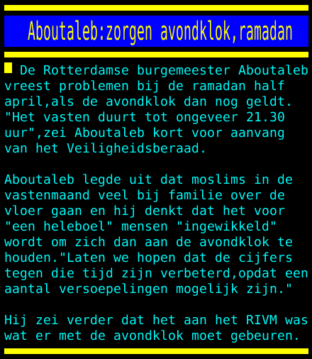 Teletekst's tweet photo. Aboutaleb:zorgen avondklok,ramadan https://t.co/49dzHtZiT8