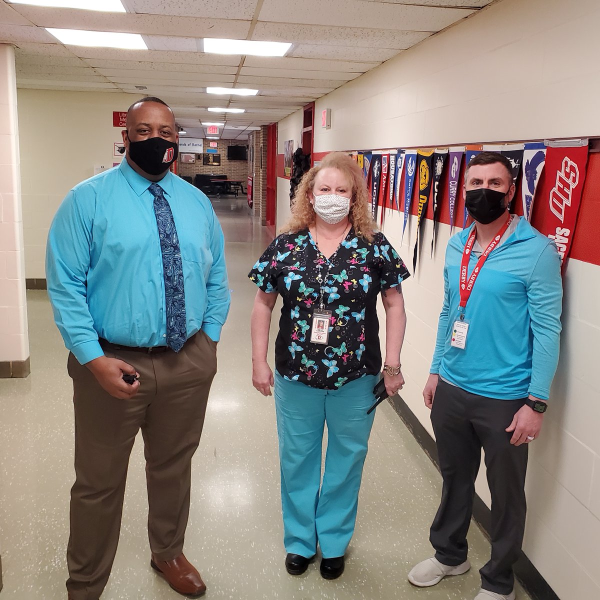 The <a href="/DerbyRedRaider/">Derby High School</a> staff catching the Spring Fever in their pastels on the first day of Spring Spirit Week. Nurse Moran is on hand to help out Mr. Coplin &amp; Mr. O'Toole.
<a href="/EOToole12/">Eric O'Toole</a> @DerbyWellness