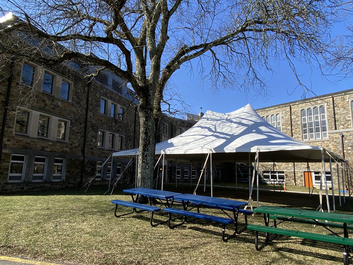 PrincetonAcadSH's tweet photo. Tents are up and we are ready for faculty, staff and students to return from Spring Break! We hope everyone is enjoying the break and getting excited to return to campus - Go HAWKS! #PASHProud #PASHForward #HeCanBe #HowBoysLearnBest https://t.co/8teJfQszoO