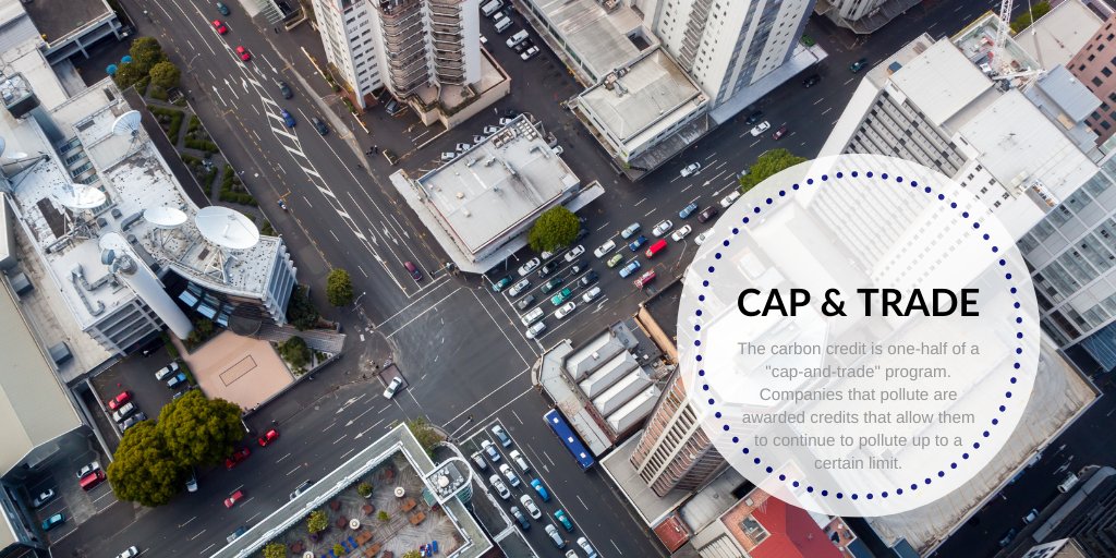 Carbon credits were devised as a market-oriented mechanism to reduce greenhouse gas emissions. Companies get a set number of credits, which decline over time, and they can sell any excess to another company. Thus the 'cap-and-trade' is an incentive to reduce emissions.