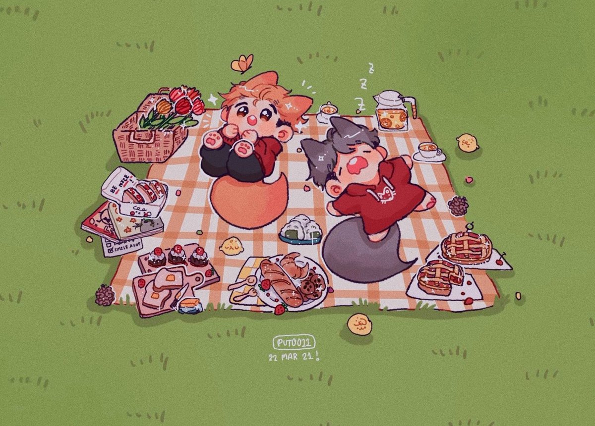 「ma two lil fox on picnic day ???✨ 」|puton🐇のイラスト