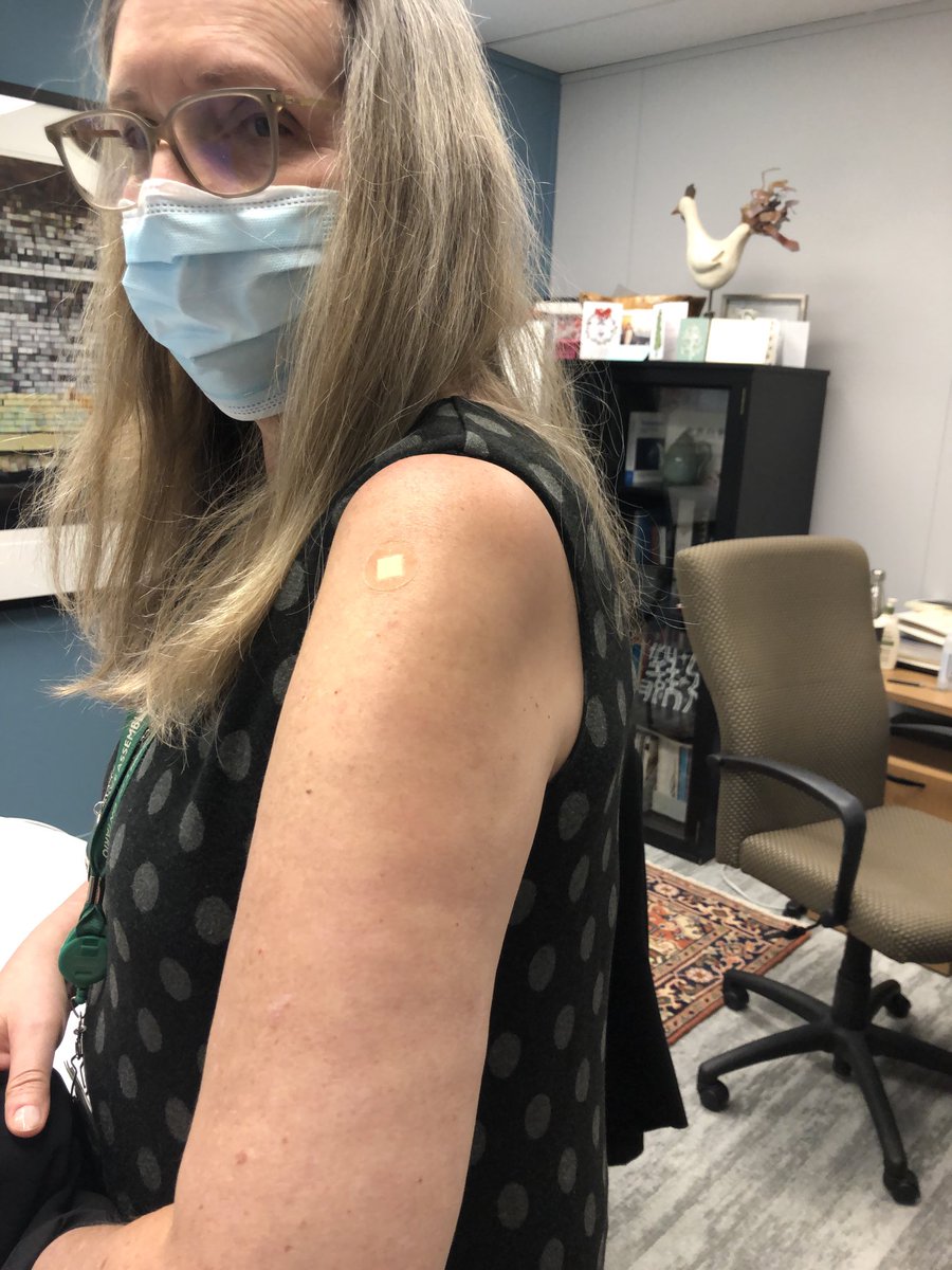 First dose of AZ today! Feels great and so easy.  Thanks to all who helped make this happen.  (FYI dress by Miik, made in Toronto). Vaccinate and shop local.