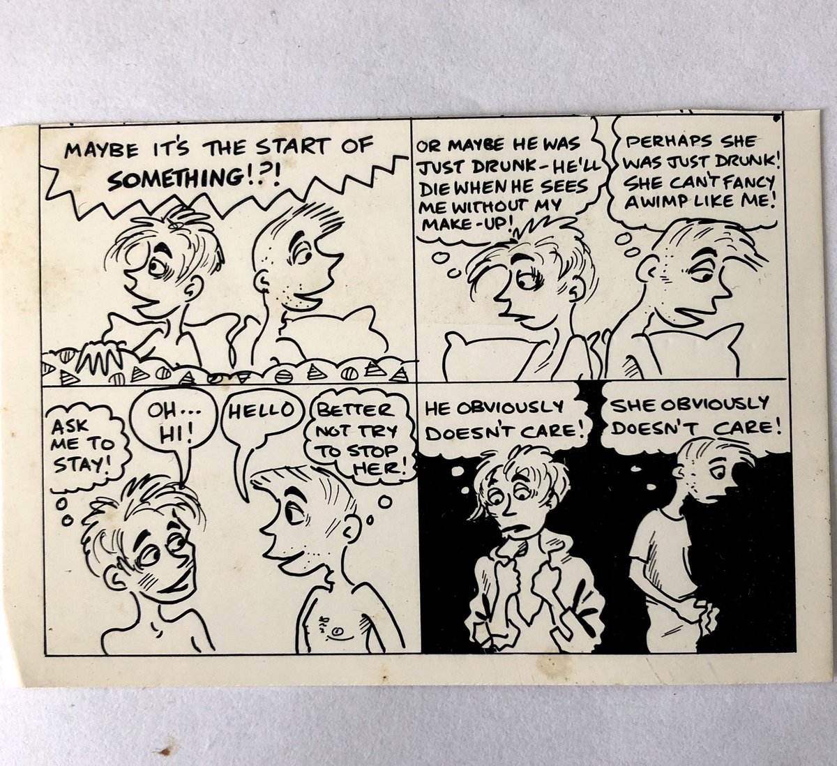 BitchBeryl's tweet photo. The morning after...found this strip from my very early work...
#MondayMorning 
#cartoons #cartoonist #comicart #womensart @funnywomen #womensart #comix #80scomix https://t.co/nhtOTX6jdw