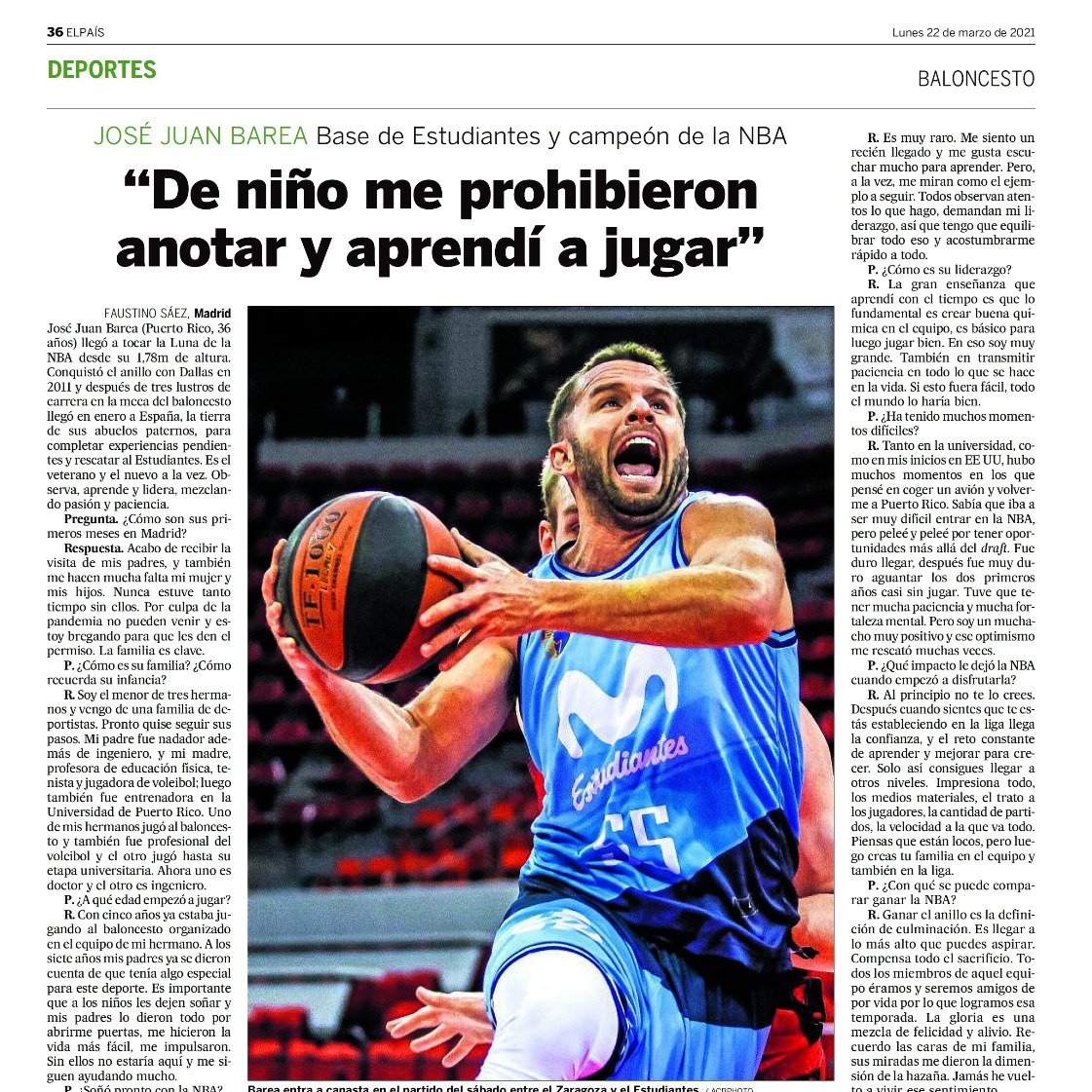 MovistarEstu's tweet photo. Interesante entrevista de @faust_saez en @elpais_deportes a @jjbareapr 

"Me siento un recién llegado y me gusta escuchar mucho para aprender. Pero, a la vez, me miran como el ejemplo a seguir"

https://t.co/738knpONH1 

#MovistarEstudiantes #LigaEndesa https://t.co/RilDg5HsVi