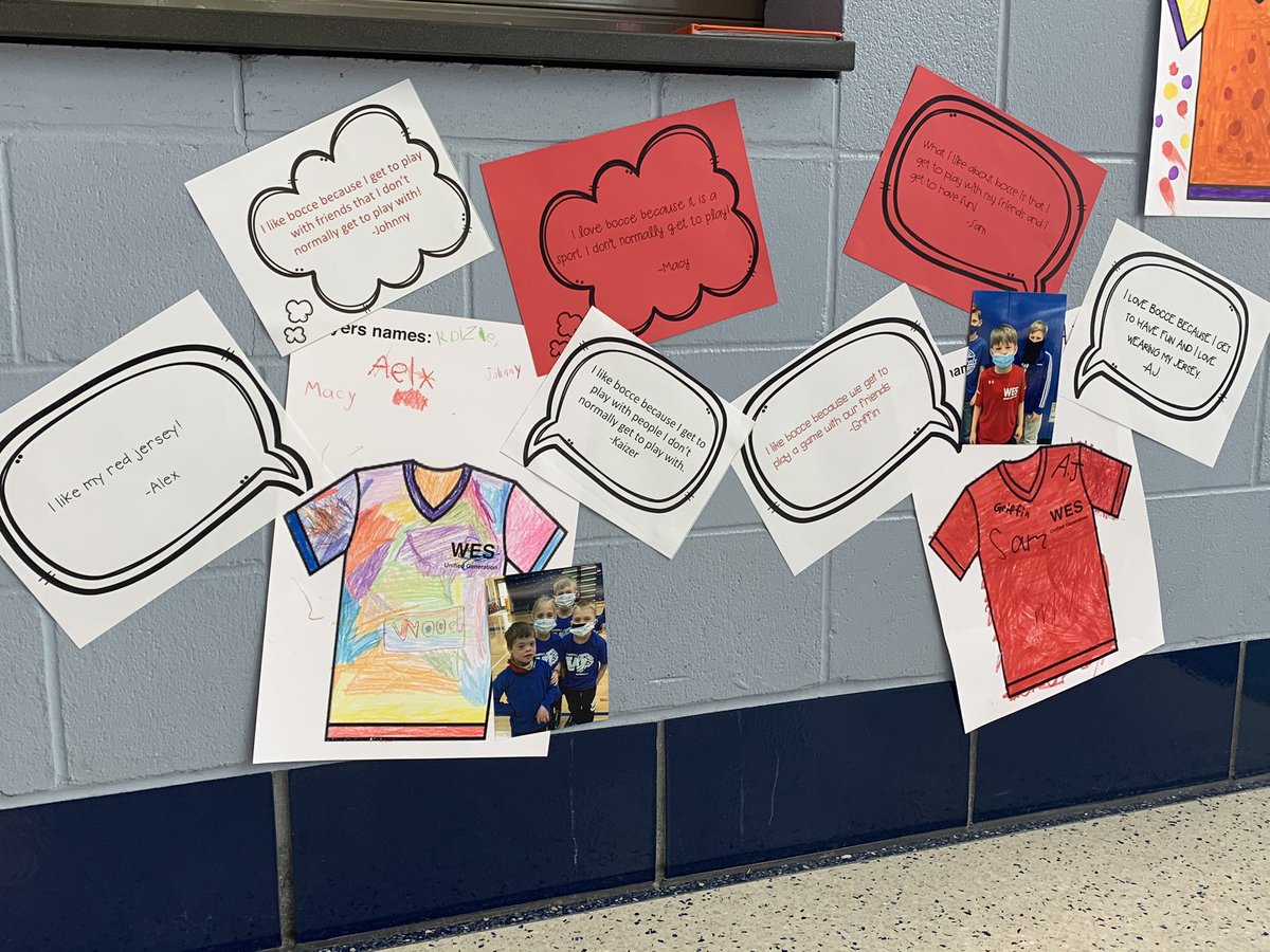 FTWoodfillES's tweet image. Our Unified Bocce teams created their own jerseys and shared why they love Bocce. Their display was shared with the whole school! #unifiedchampions #wesleaders