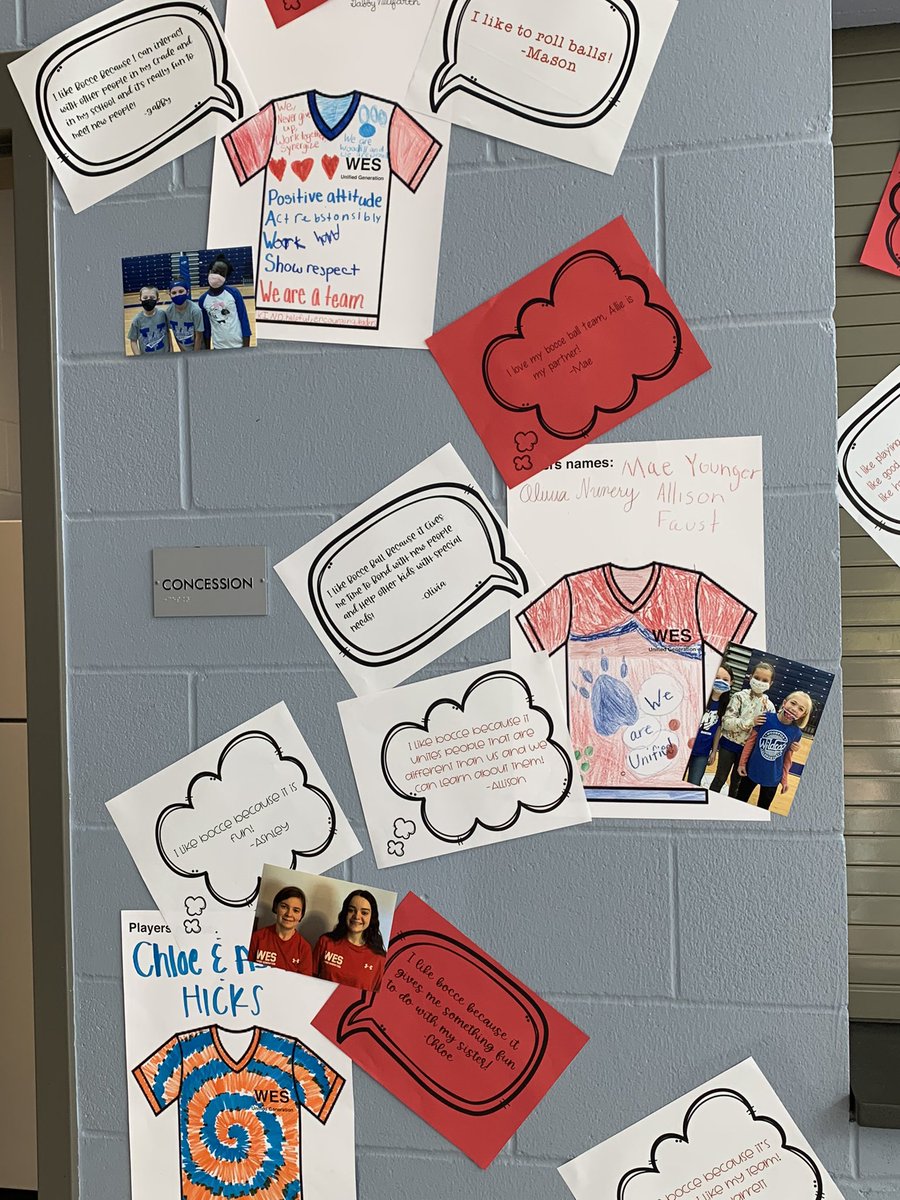 FTWoodfillES's tweet image. Our Unified Bocce teams created their own jerseys and shared why they love Bocce. Their display was shared with the whole school! #unifiedchampions #wesleaders