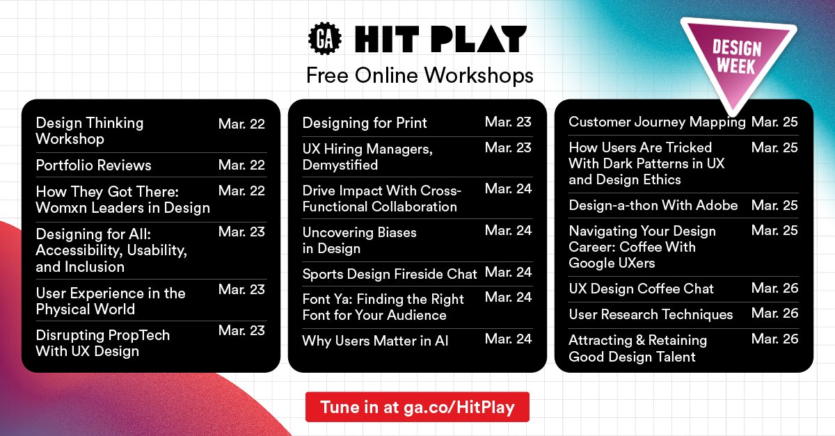GA's tweet photo. From sports design to font selection, change up your rhythm with a free online workshop. https://t.co/HDZgPLf8hD #GAHitPlay https://t.co/O5F3oBa3l8