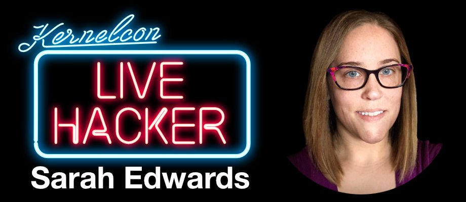 We're thrilled to announce <a href="/iamevltwin/">Sarah Edwards 👩🏻‍💻🐈‍⬛</a> as our next Live Hacker! Sarah is an author, instructor and expert in mac and mobile forensics. She will be tackling a forensics challenge.

Join all our live hackers on 4/30, and remember to grab your hacker hotkey @ kernelcon.org