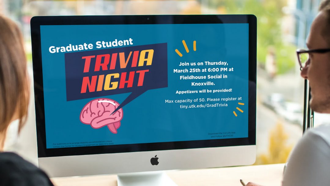 Grad Students - Register for trivia night at Fieldhouse Social this Thursday at 6:00pm at tiny.utk.edu/GradTrivia