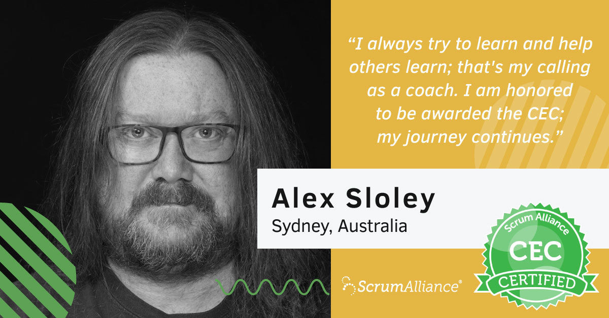 ScrumAlliance's tweet image. Alex Sloley (@alex_sloley) has found his calling and we couldn’t be more excited for him. Congratulations to our newest CEC from Down Under! #agilecoaching #coachingjourney #findacoach