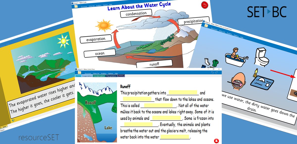 set_bc's tweet photo. Today is #WorldWaterDay and tomorrow is #WorldMeterologicalDay! Seems like the perfect time to review the Water Cycle. #resourceSET has the accessible activities for that!  https://t.co/hQ3gEtl10x
Search: Water    
#FreeResources #bced #BClearns #Clicker8 #InclusiveEd https://t.co/HQwXbuO0Yb
