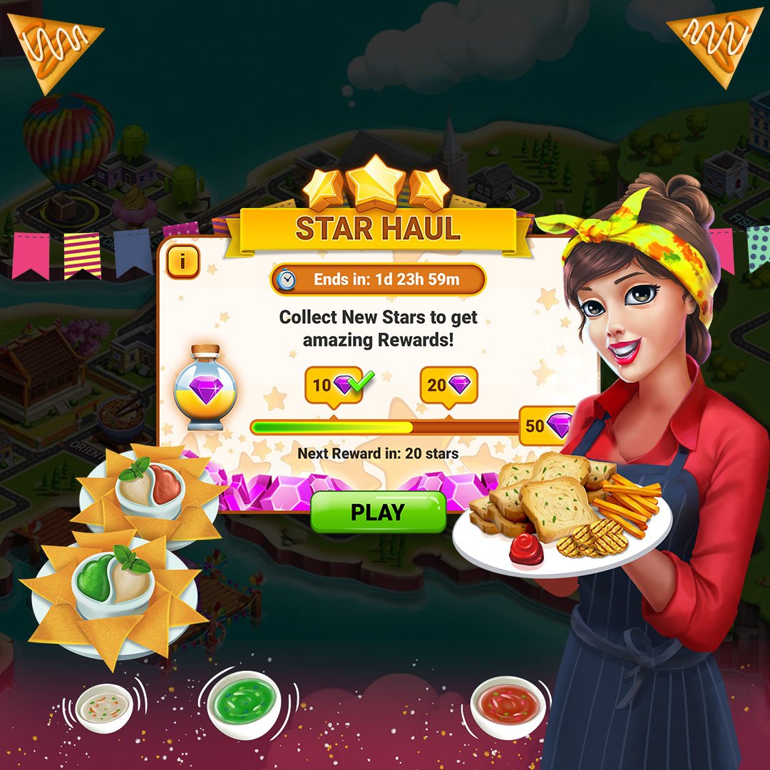 myfoodtruckchef's tweet photo. Stuck at home and binging? Have some healthy #Melbatoast with those #chipanddips for some balanced snacking! And don’t forget to tap on the special Star Haul event for more #gems and #coins 🍟💎

#FoodTruckChef #CookingGame #MobileGame #timemanagement #game #cook #food https://t.co/p5jcJxZaA0