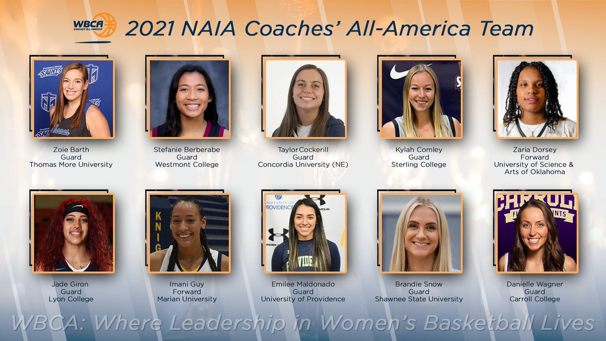 🏆: Congratulations to the 2021 WBCA NAIA Coaches’ All-America Team!

🔗: bit.ly/NAIAPlayerAwar…

#WBCAwards