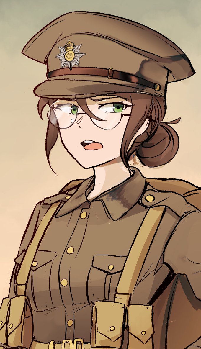 1girl military uniform military solo glasses uniform green eyes  illustration images