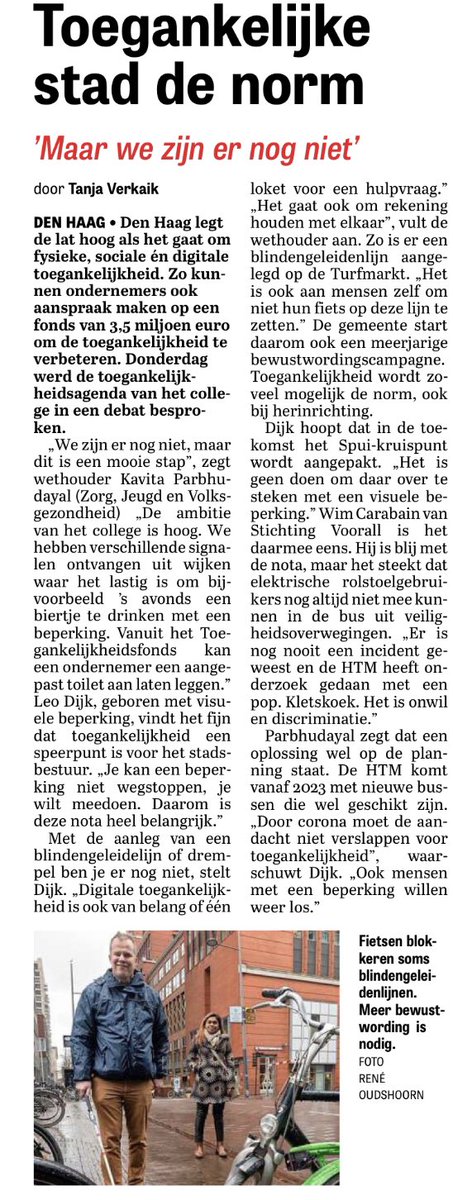 Voorall's tweet photo. Lees hier het artikel uit de Telegraaf over de fysieke, sociale en digitale toegankelijkheid in Den Haag! https://t.co/OM3BbgXbGQ