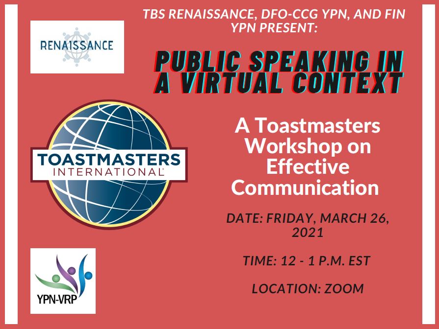 ncrypn_rjprcn's tweet photo. Join us for a Toastmasters Workshop on Effective Virtual Communication: Public Speaking in a Virtual Context. A great opportunity to for new & seasoned public servants looking to become more confident leaders. To register email our Co-chair Justine Reynolds! https://t.co/5qfUvenwzl
