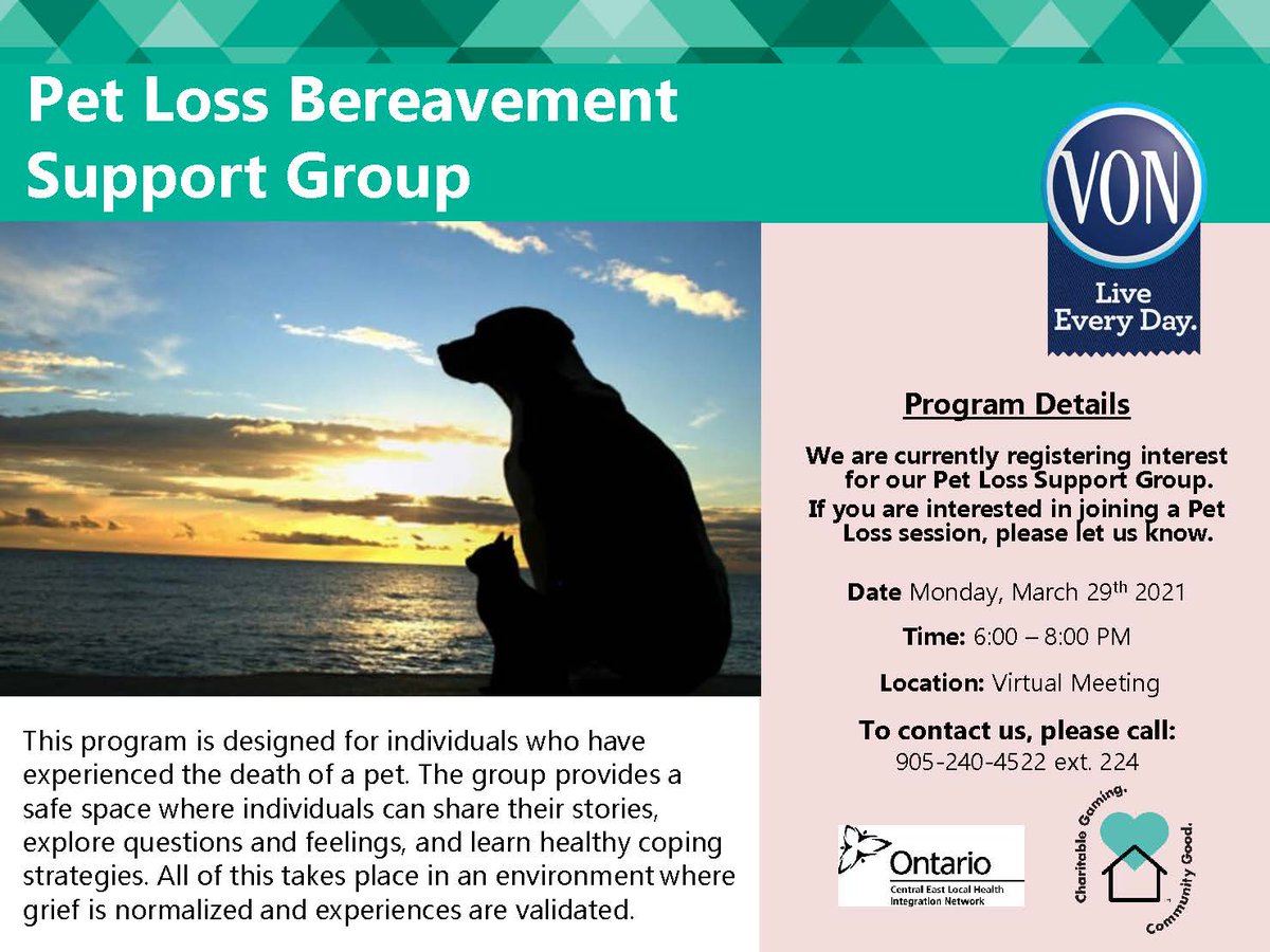 Our next virtual Pet Loss Support Group will take place on March 29th. If you'd like to join this group, please call us.

#petloss #loss #grief #bereavement #bereavementsupport #durhamregion