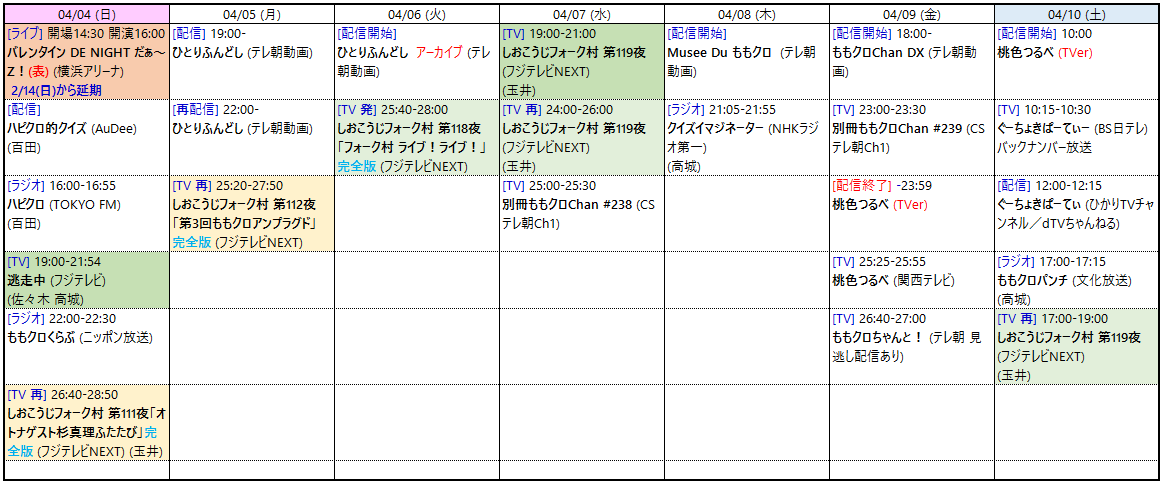 ザキ T Df ももクロ スケジュール メモ 21 03 22 24 00更新 1枚目 03 21 日 2枚目 03 28 日 3枚目 04 04 日 4枚目 04 11 日 しばらく続いた 追いかけるのが大変なレベルの怒涛のメディア出演は一区切りかな ４人しか