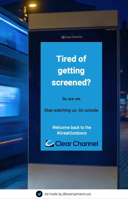 kasenjamesmusic's tweet photo. 3/29/21, pt 4/4 #GreatOutdoors @OneMinuteBriefs @clearchanneluk #omb #omble #copywriting #advertising #adtwitter #creative https://t.co/gwsBQla8Q7