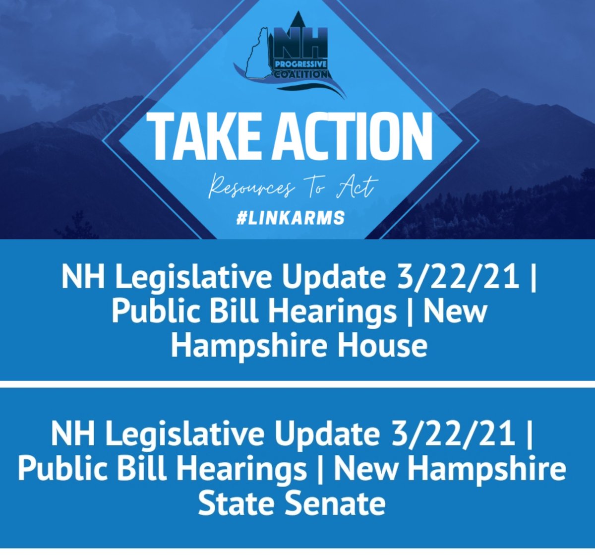 ProgressivesNH's tweet photo. Head over to https://t.co/ezKPuRupF5 and check out the latest Legislative Updates and Public Bill Hearings (3/22/21). Sign in to testify and know where we need #LinkArms this week. #NHPolitics #NHProgressives | Thank you to our amazing Secretary @nikkif610 for this resource! https://t.co/LKugssOoY3