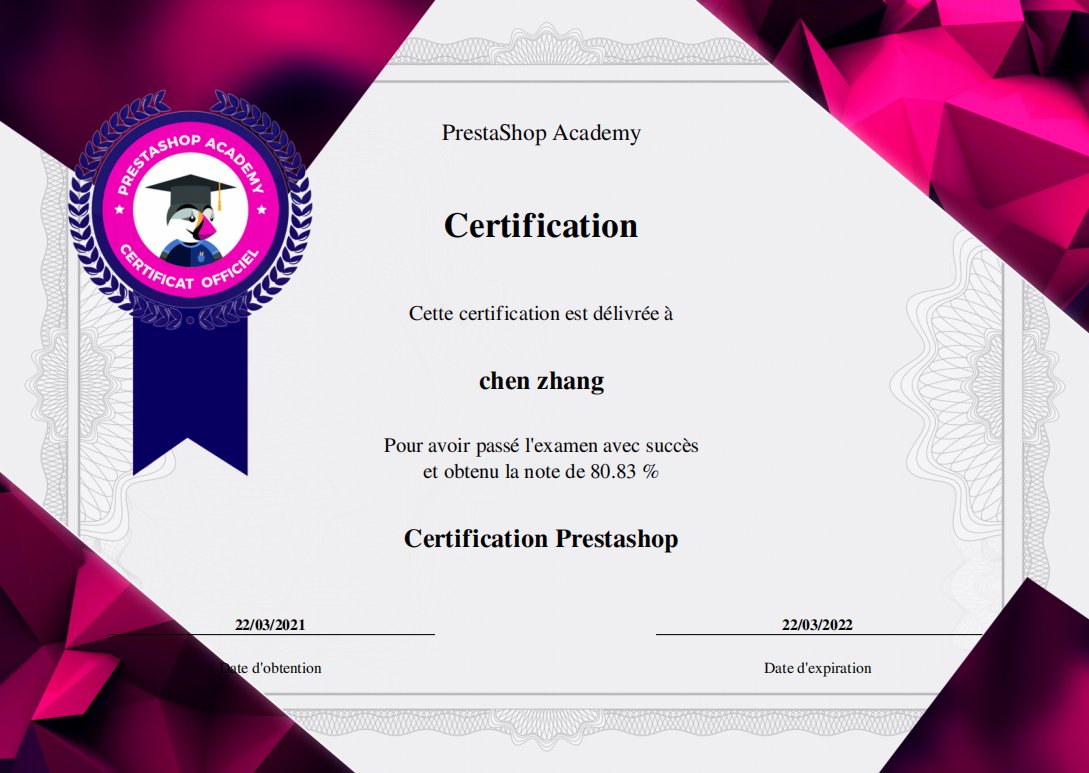 New certification #PrestaShop as part of my Specialized MBA in Digital Marketing &amp; Business!

Thanks to Christophe Bernon for this quality training, very informative！

#marketing #ecommerce #digitalbusiness #mbadmb #efap