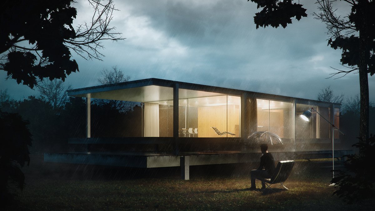 Adsk3dsMax's tweet image. This render of Farnsworth House is even more stunning in the rain! ☔️ Created by Dario Pinat with the help of #3dsMax.
#Farnsworthhouse #designviz