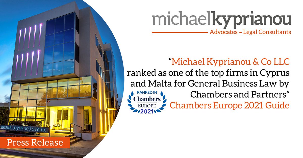 KyprianouCyLaw's tweet image. You can read the press release here: lnkd.in/djBQimF

Michael Kyprianou Advocates &amp;amp; Legal Consultants
#chamberseurope #guide2021 #rankings #topfirm #leadinglawyers #generalbusinesslaw #disputeresolution #cyprus #malta #recognition #legalconsultants #advocates