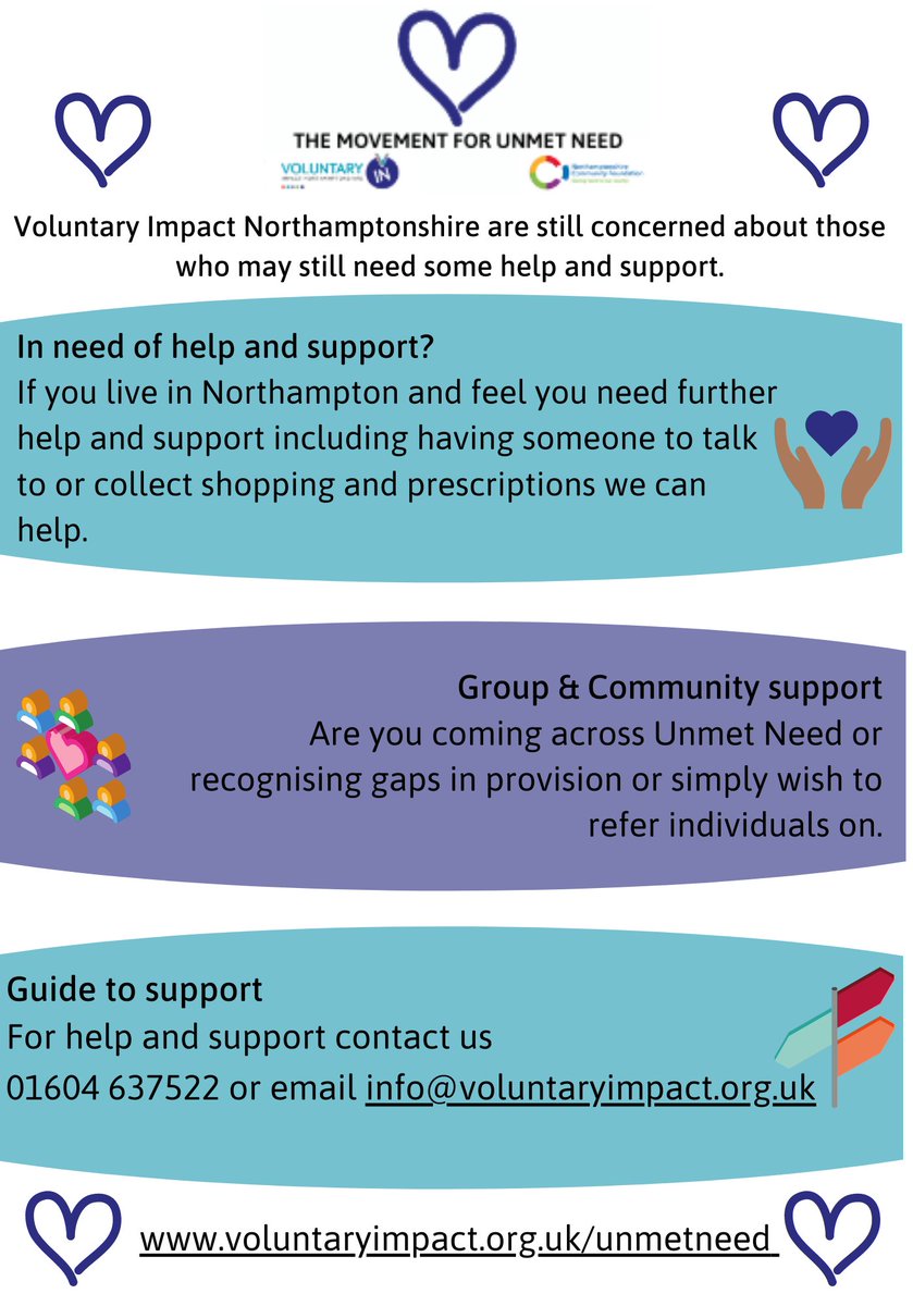 As #lockdown2021 restrictions ease, people start to return to work and adapt to the new normal, <a href="/VoluntaryImpact/">Vol Impact Northants</a>  want individuals and groups to know they are a #safepairofhands to offer #support to those who need it.
For more information 01604 637522 or info@voluntaryimpact.org