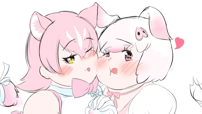 おんなじピンクのぽちゃピチパン&ブタ 