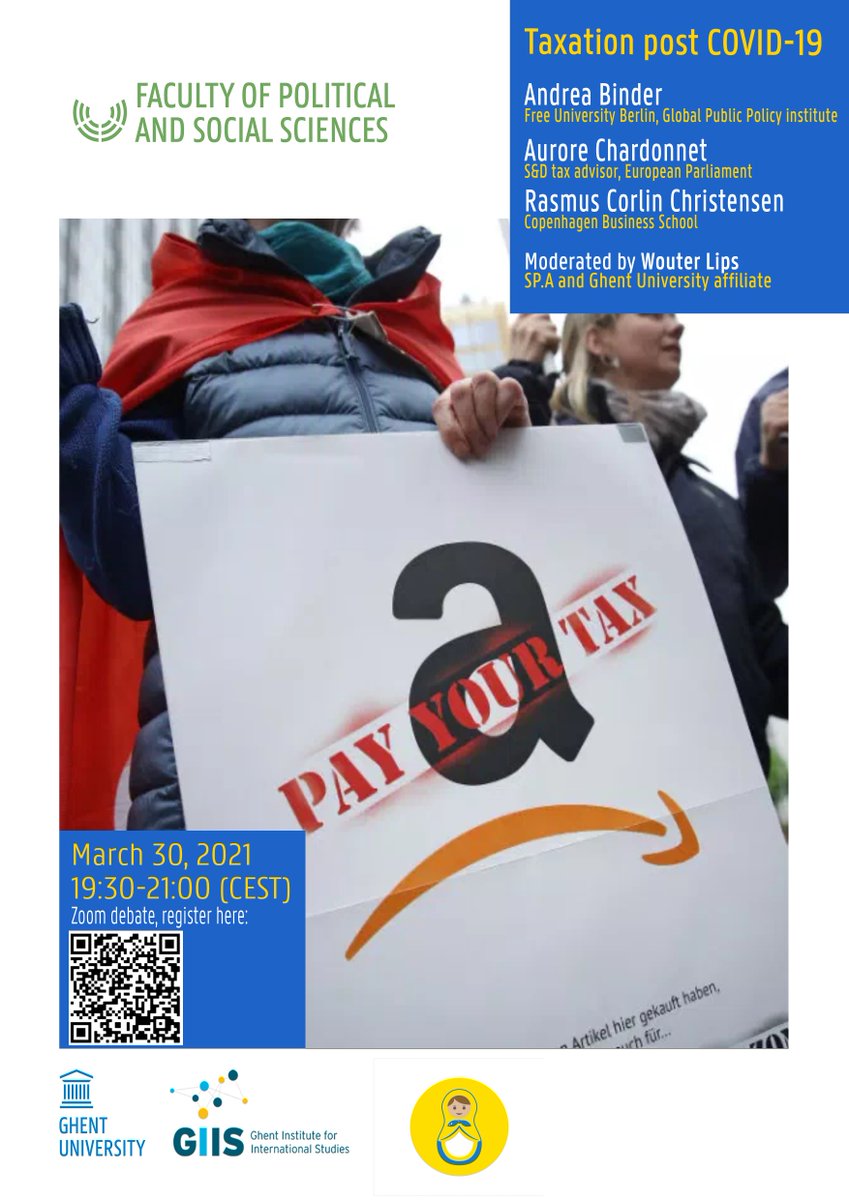 GIIS_UGent's tweet photo. Who will pay for the COVID-19 bill?
On March 30, we will discuss existing obstacles and opportunities for more progressive taxation in international politics with @abinder1 @AuroChardon and @phdskat, moderated by @Wouterlips

Find out more! https://t.co/ROHUpnFi5m https://t.co/KozeFZiYk6