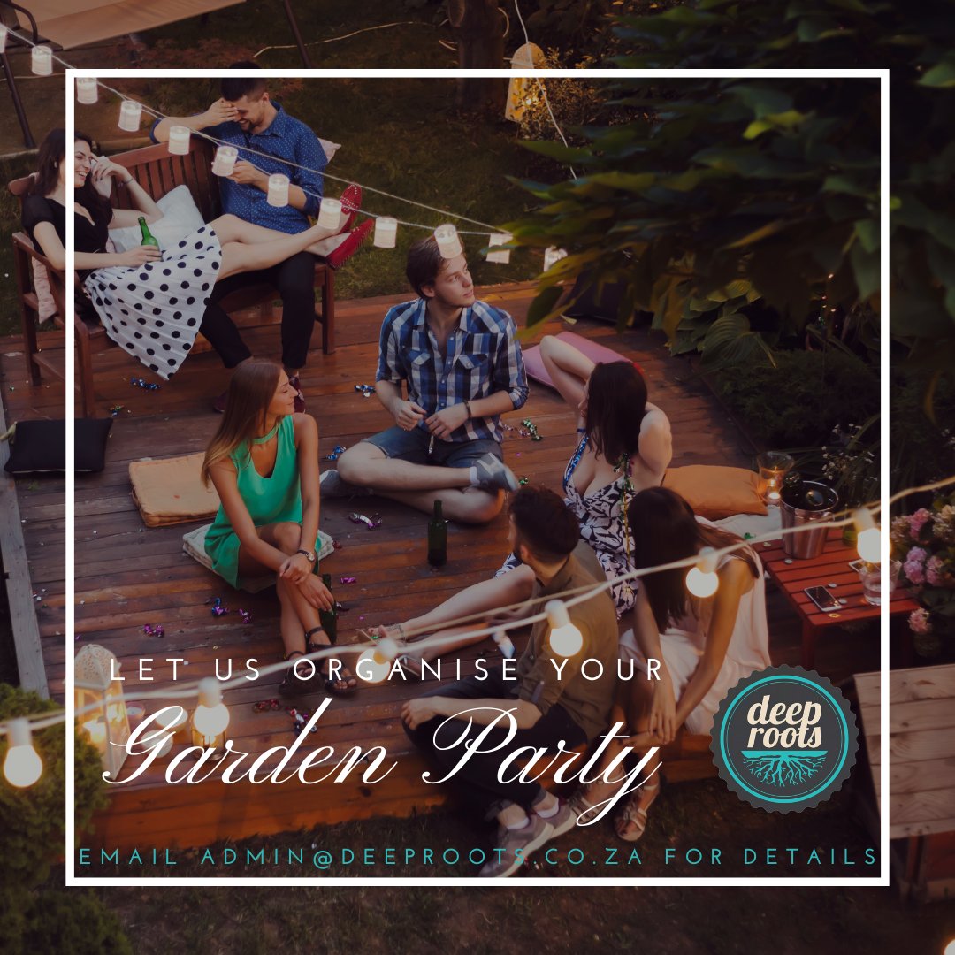Need help planning your next private party? Let DeepRoots organise YOUR Garden Party!
If you can dream it, we can plan it. Our packages start from R3500.

For a quote on your next event, email us at admin@deeproots.co.za, or send us a private message.

#DeepRoots