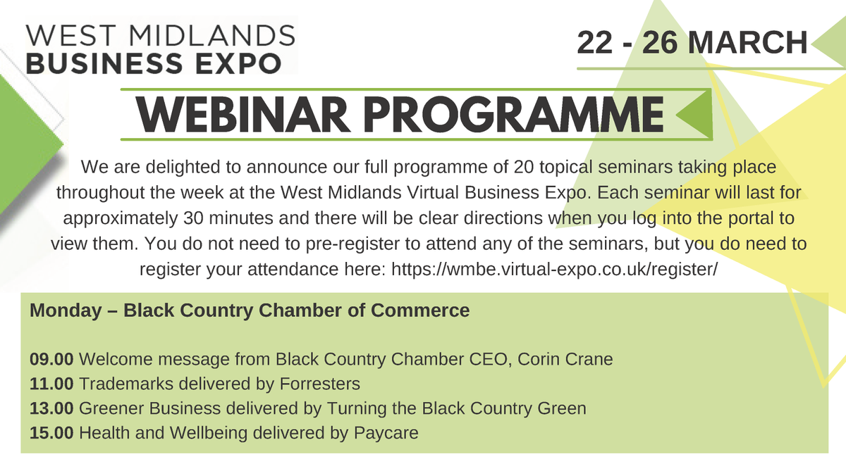 BCCCmembers's tweet photo. The #WMExpo also features 20 topical business webinars.

We are delivering today's programme, including sessions with @ForrestersIP and @MyPaycare.

These events can be accessed via the Seminar Theatres tab on the main page at any time once live.

Visit 👉 https://t.co/POV6zQXxLc https://t.co/tiNOyEcASr
