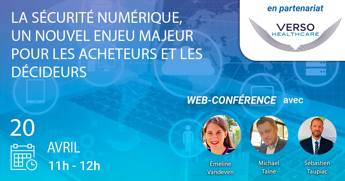 versohealthcare's tweet photo. La sécurité numérique, un nouvel enjeu majeur pour les acheteurs et les décideurs.
Conférence Web Verso Healthcare et @Weka_france le 20 avril à 11h00
Interventions : E. Vandeven (@datactivi_st) et M. Taine (#GHT06)
Animation: S. Taupiac (@versohealthcare)
https://t.co/azrJhFGMBG https://t.co/SNmBQ07geK