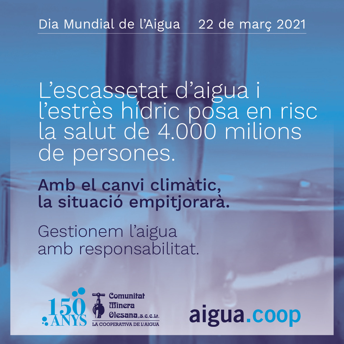 🌍🚰 Per l'estrès hídric, més de 4.000M de persones podran patir malalties. Amb el canvi climàtic, serà pitjor.

🌱A la CMO, promovem l'autoconsum energètic amb plaques solars a dipòsits per ⬇️  emissions de CO2.

💧 Valorem l'#aigua.
#Water2Me #WorldWaterDay #DiaMundialDelAigua