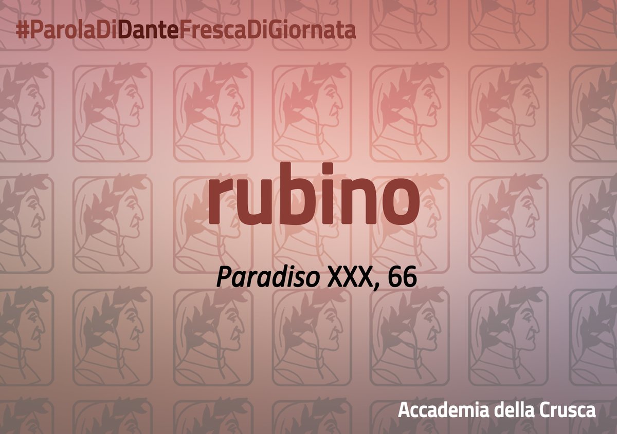 AccademiaCrusca's tweet photo. #ParolaDiDanteFrescaDiGiornata 🌿📕
rubino
(Paradiso XXX, 66)

"Di tal fiumana uscian faville vive,
e d'ogne parte si mettien ne' fiori,
quasi rubin che oro circunscrive [...]"

#accademiadellacrusca #dante #dante700 #dante2021 https://t.co/QH4ZTpZqI1