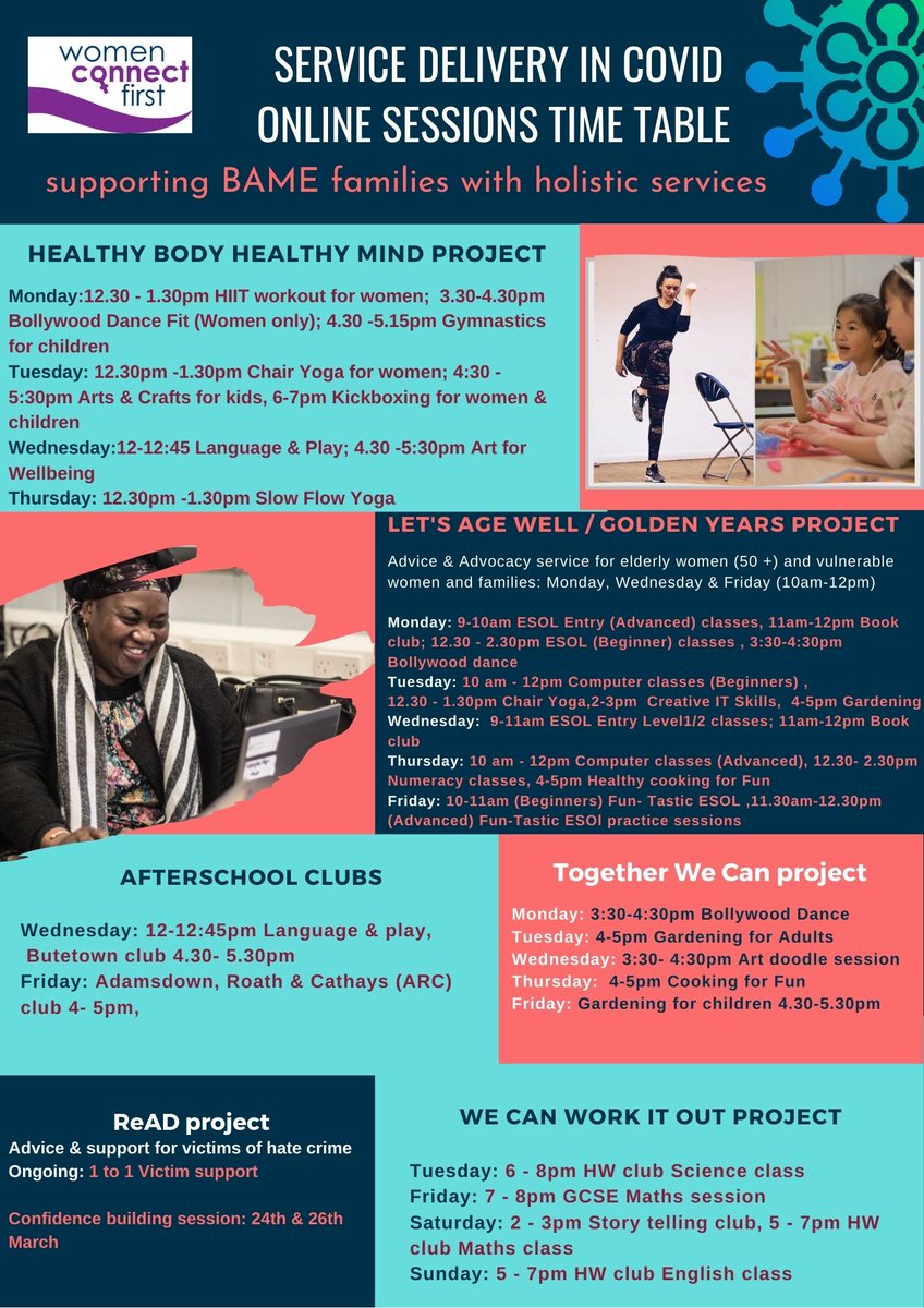 Women_CF's tweet photo. Have a look at this weeks activities session timetable! Hope to see you at the activities! 🤩🤩
#readproject #TogetherWeCan #healthybodyhealthymind #wecanworkitout #letsagewell #goldenyears #afterschoolclub https://t.co/l5fHf6yJIe