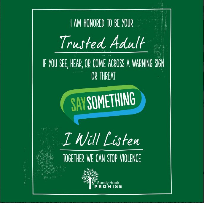 Welcome Back from Spring Break Colts! Remember your trusted adults....we promise to listen! #saysomethingweek #sandyhookpromise #nationalsave