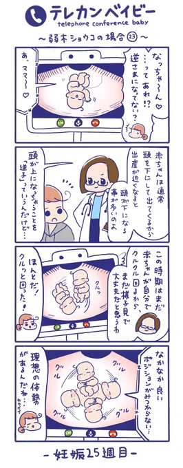「テレカンベイビー」弱木ショウコの場合 その23
ベストなポジションを探して……?

うちの息子もお腹の中にいたとき、逆子になっていると検診の際に言われたことがありました?

「今はこの体勢がいいのねぇ～」という先生の言葉が思い出に残っています? 