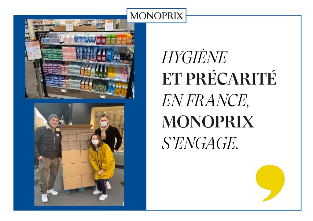Selon le 2e baromètre « Hygiène et Précarité en France » de @Donssolidaires financé, entre autres, par la Fondation Monoprix, 3 millions de français se privent de produits d’hygiène de base. Pour les accompagner, nous maintenons plus que jamais nos engagements !